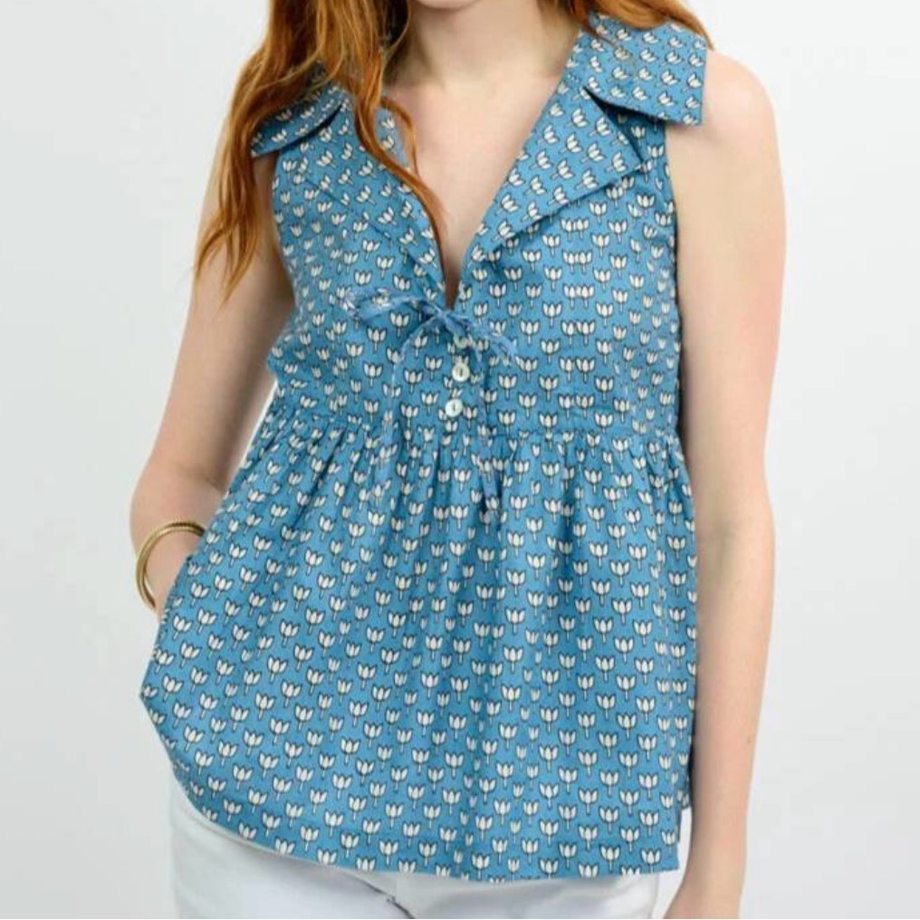 Ivy Jane Nautical On The Block Tulip Quirky Kitsch Coastal Pointed Collar Top L